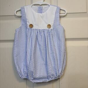 Sugar Dumplin Kids Seersucker Bubble Romper 9M Blue White Striped